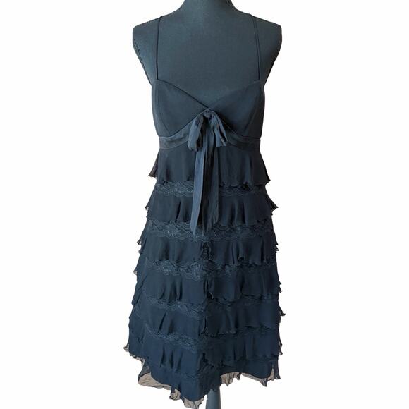 Laundry by Shelli Segal Dresses & Skirts - Vintage Laundry Shelli Segal Black Silk Ruffle Lace Dress Y2K Size 6